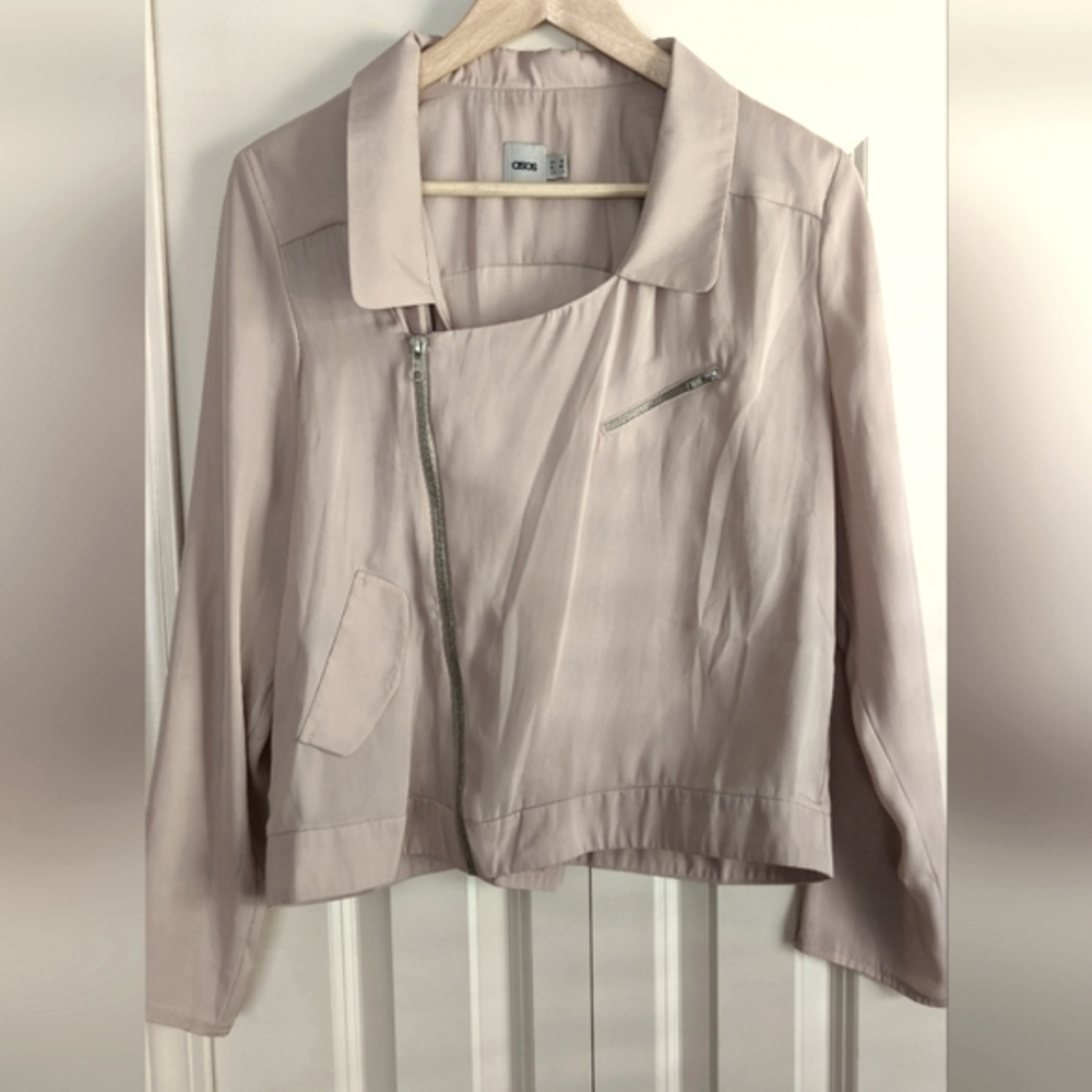 ASOS mauve satin zip up bomber jacket / blazer